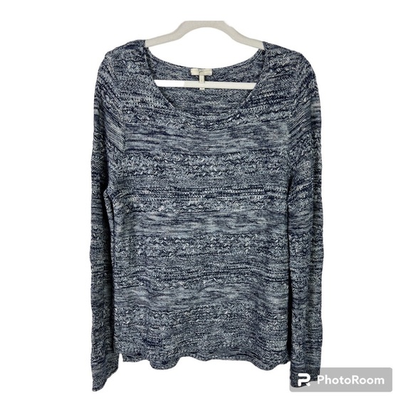 Joie Feria Textured Linen Blend Scoop Neck Sweater Blue Sz L - Picture 2 of 8